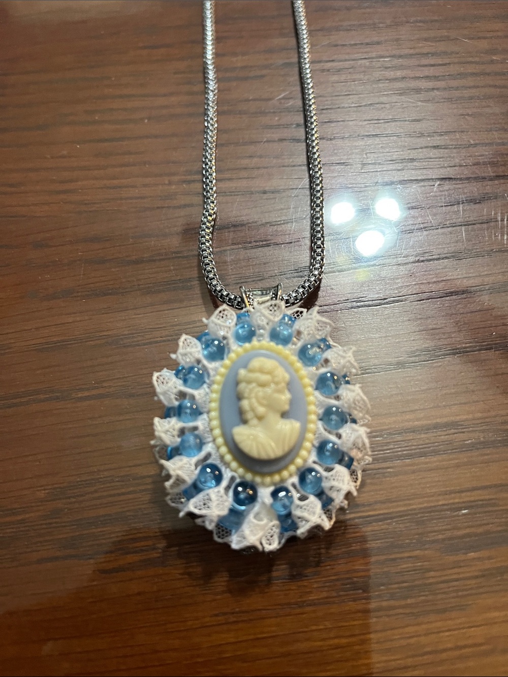 10/$0 Blue Cameo Lace Pendant Necklace - Women's Vintage-Inspired Jewelry